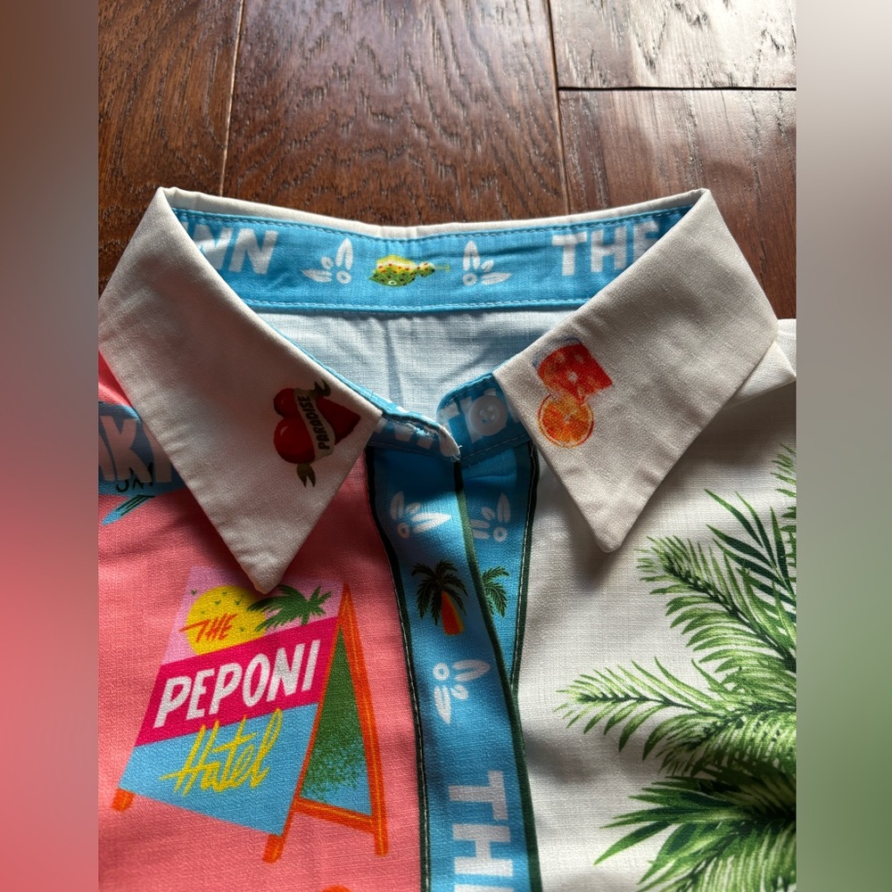 Summer Paradise Tropical Print Linen Blend Button Up Shirt | Oversized S - Picture 5 of 13